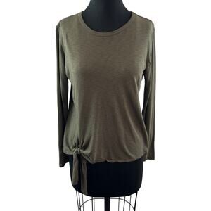 SUNDRY Olive Green Tie Front Long Sleeve Top Crew Neck 100% Pima Cotton Size 0
